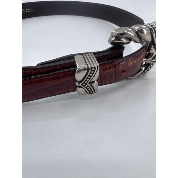 VICENZA Sport Sterling Silver Buckle On Brown  Alligator Print Calfskin Belt 34 main image 14